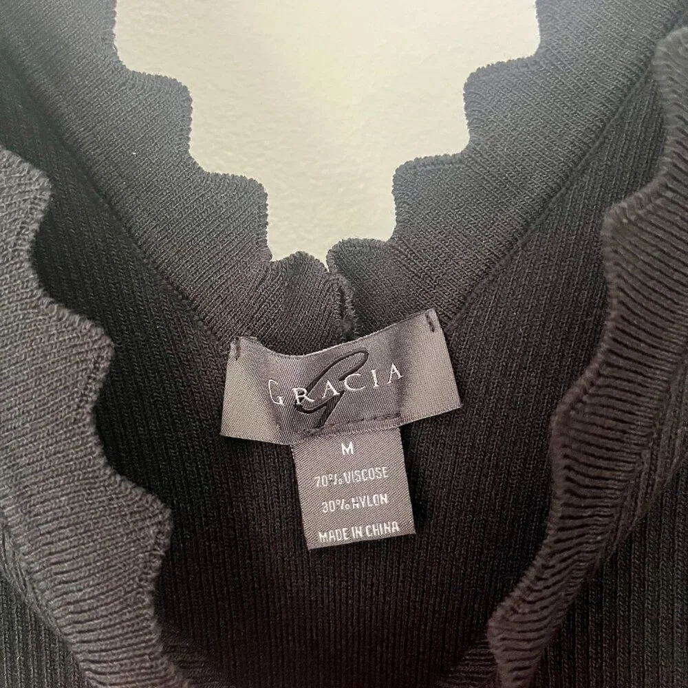 NEW Gracia Black Sheer Long Sleeve Sweater Top M - Picture 5 of 7